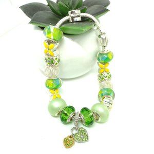 Green, Yellow, Blue  Large Glass Bead Snake Chain Bracelet